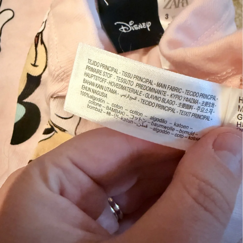 Disney x Zara Minnie Mouse Light Pink Girls' Pajama Set Sz 3 Yrs Shirt &‎ Pants